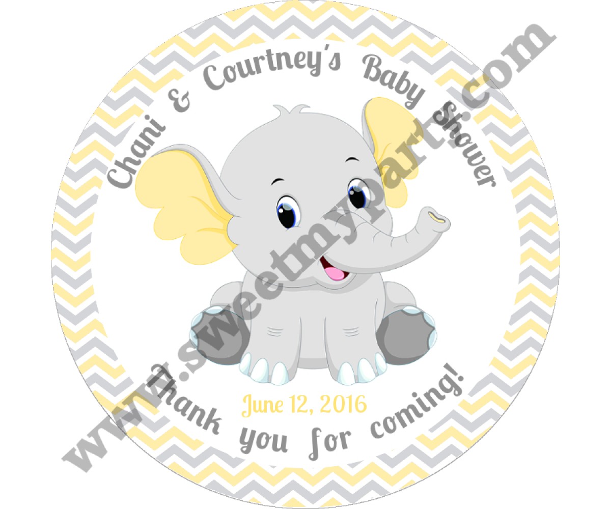 Yellow and grey elephant baby shower stickers,(006ebs)